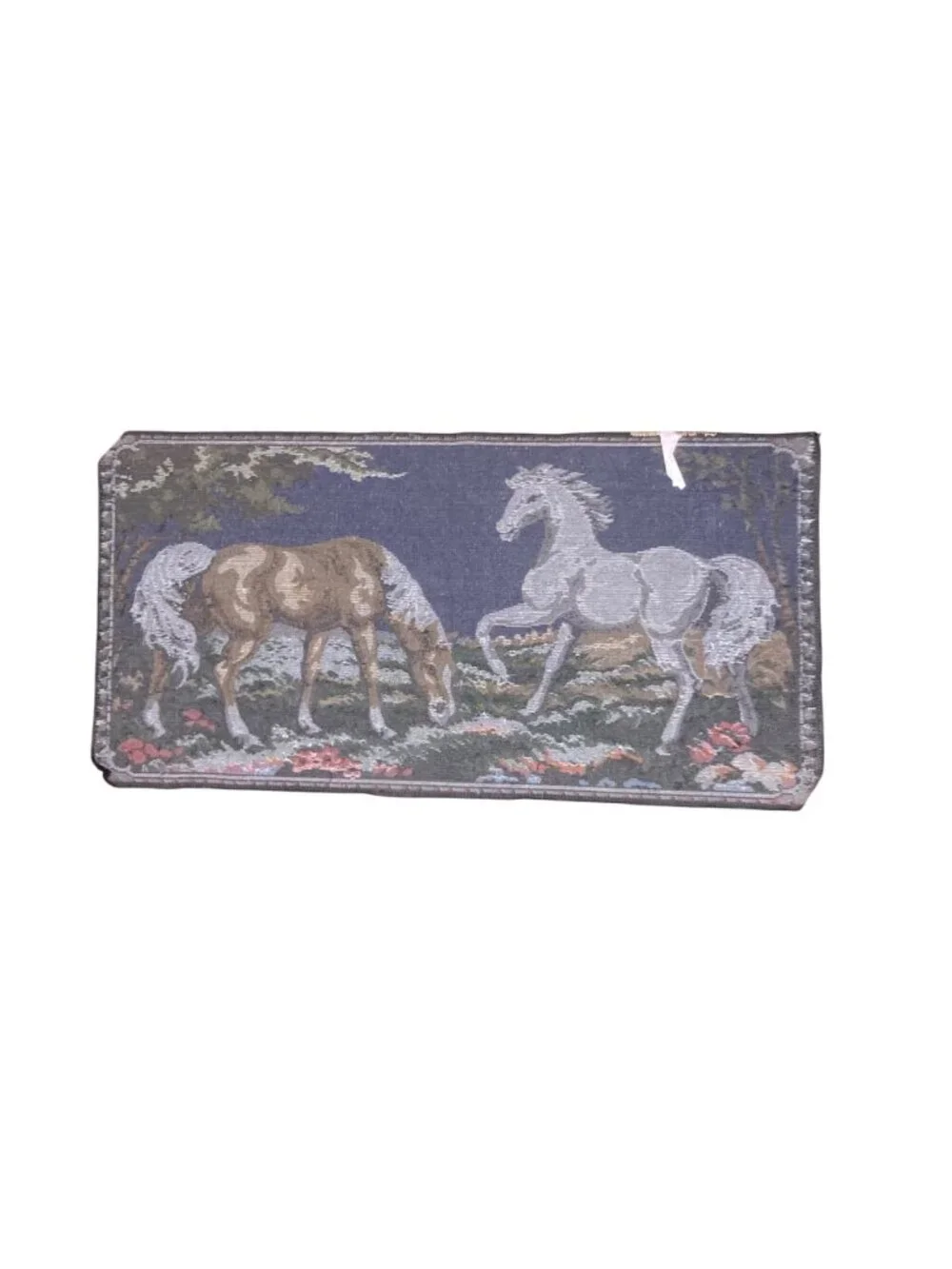 Vintage Italian Made Velvet Horse Tapestry Rug Or Wall Decor 38